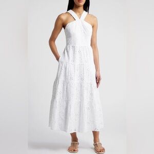NWT Lilly Pulitzer Jenette Eyelet Halter Midi Dress White 00 cottagecore